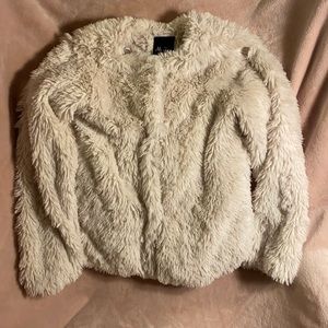 CREAM SOFT FUZZY MINI FAUX FUR JACKET